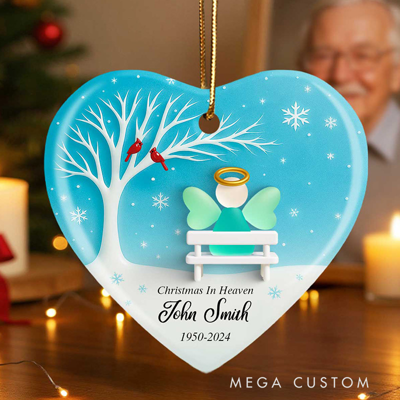 Personalized Ceramic Ornament Angel Memorial Sea Glass Effect Christmas Sympathy Gift for Family Memorial Keepsake 