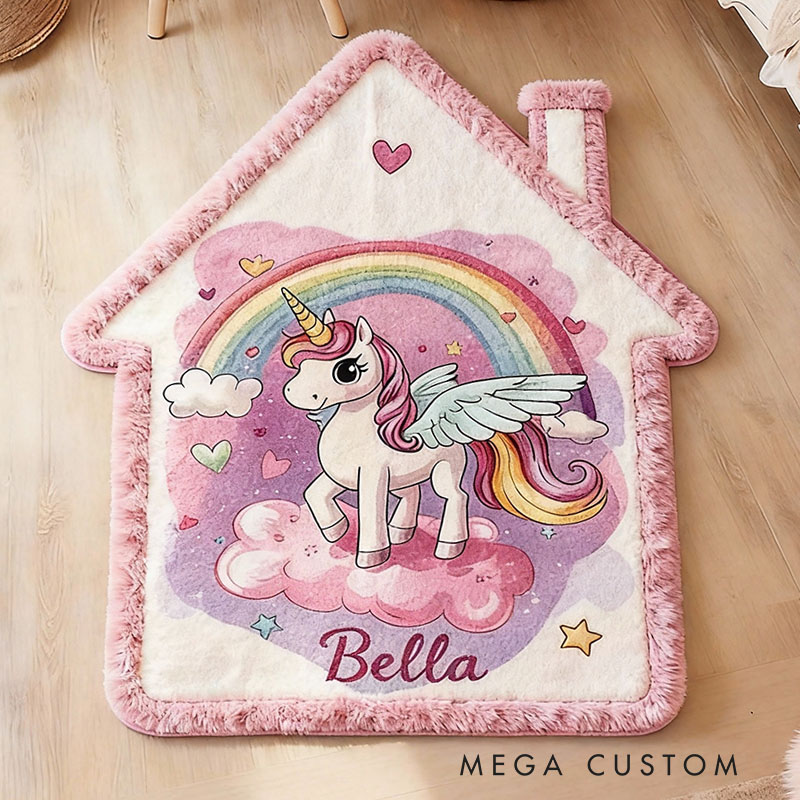 Personalized Rug for Kids Room House-Shaped Soft Plush Carpet Custom Name Children’s Bedroom Decor First Christmas in New Home Gifts