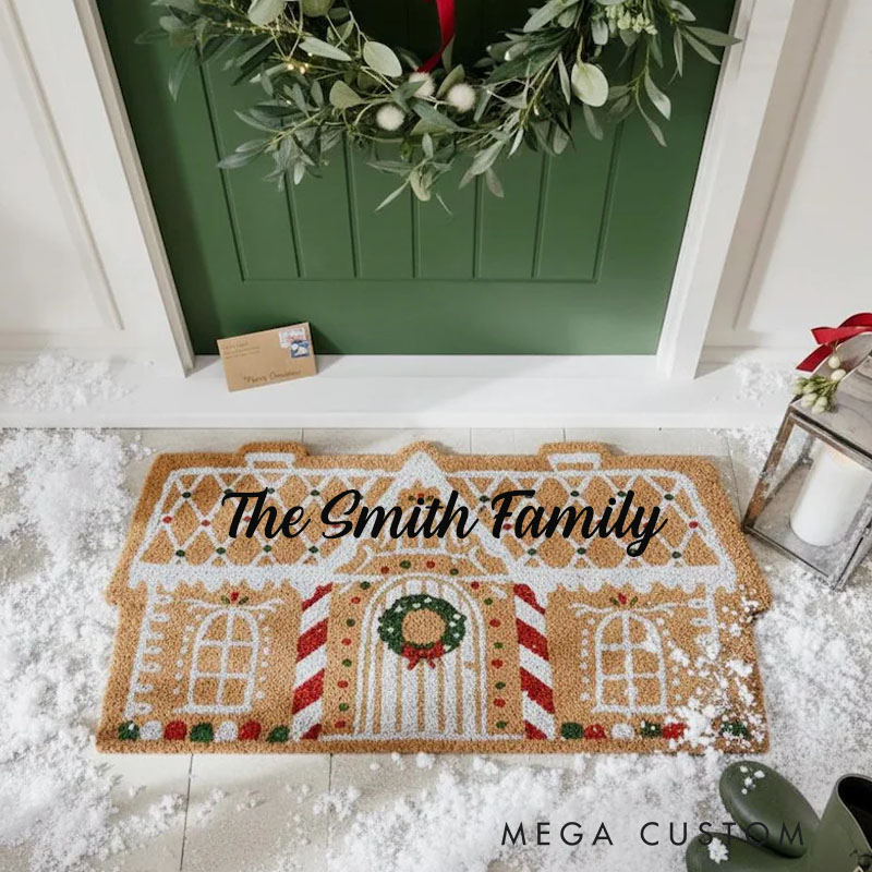 Personalized Gingerbread House Doormat Christmas Welcoming Funny Rug Festive Homely Entryway Decor Christmas Gifts