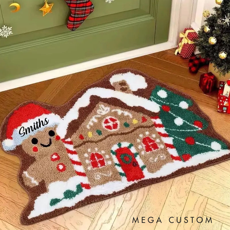 Personalized Gingerbread House Doormat Christmas Welcoming Funny Rug Festive Homely Entryway Decor Holiday Gifts