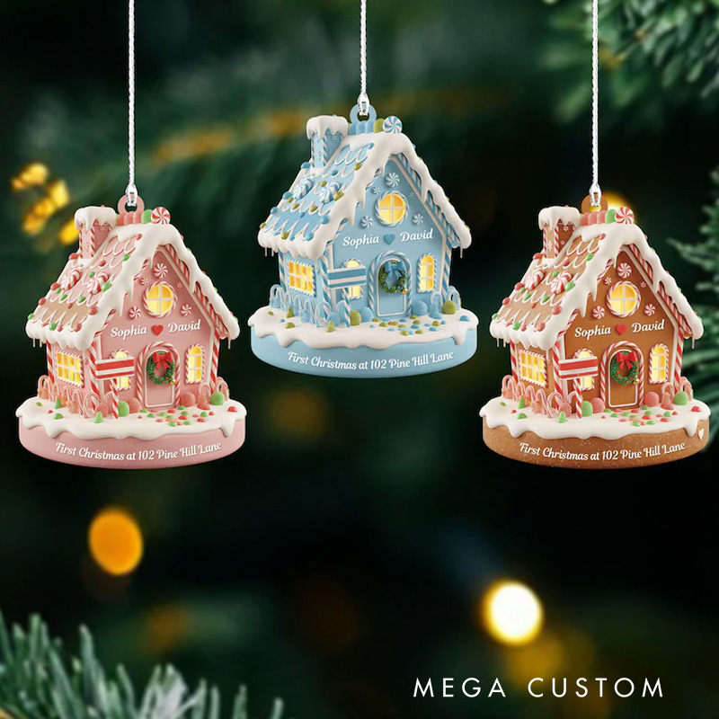 Personalized Gingerbread House 2D Flat Acrylic Ornament First Christmas Home Keepsake Custom Couple Name Ornament 2025 Gingerbread Decor