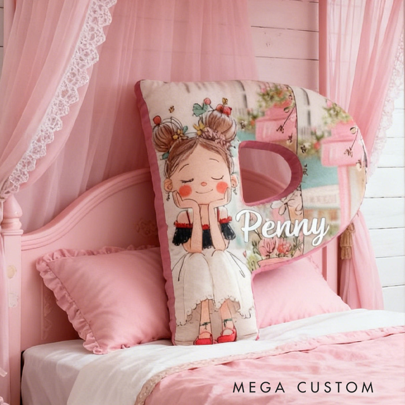 Personalized Girl and Flower Alphabet Throw Pillow Garden Letter Pillow with Name for Kids Girl Boy Christmas Gifts Loving Room Decor