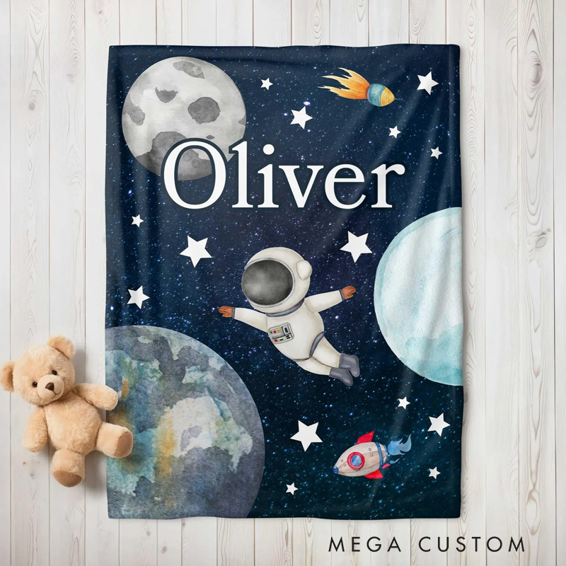 Personalized Space kid Blanket Custom Name Space Enthusiast Blanket gift for kid Astronomy Lovers