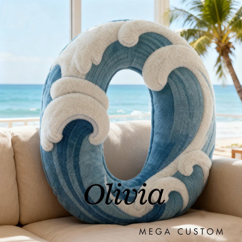 Personalized Ocean Breeze Initial Pillow Graphic 3D Print Pillow for Travel Lovers