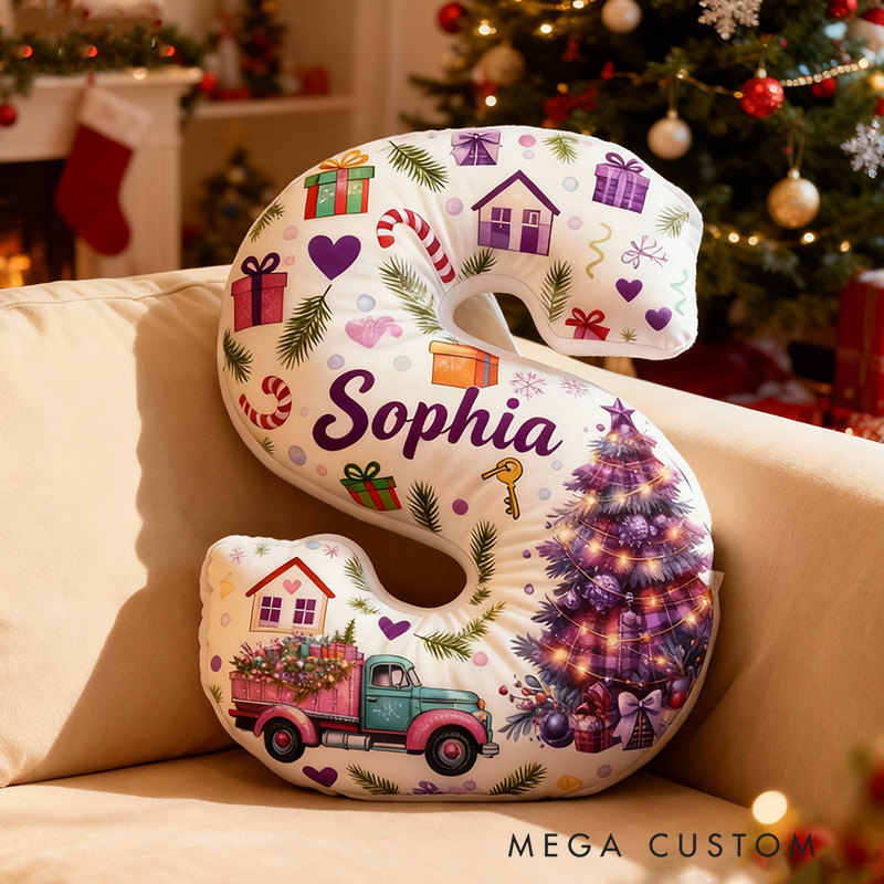 Personalized Christmas Initial Pillow Graphic 3D Print Christmas Custom Name Pillow Festive Holiday Pillow Housewarming Gift Family Gift 
