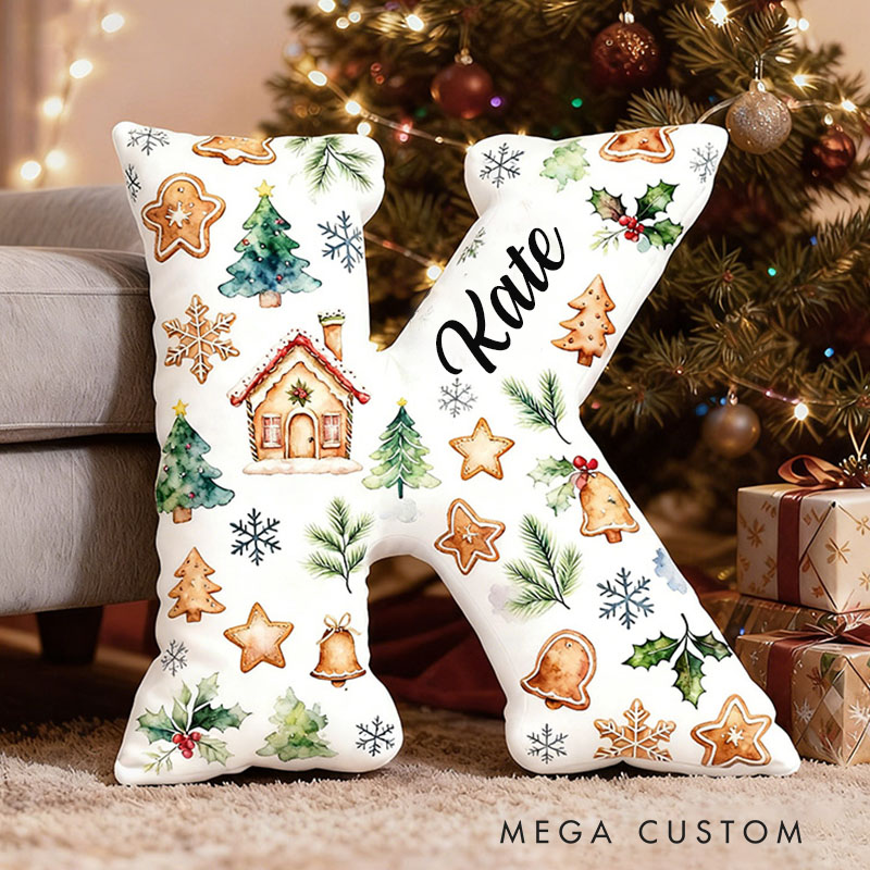 Personalized Christmas Decorative Letter Pillow with Graphic 3D Print Festive Holiday Design Customizable Name Cozy Cushion for Seasonal Home Decor