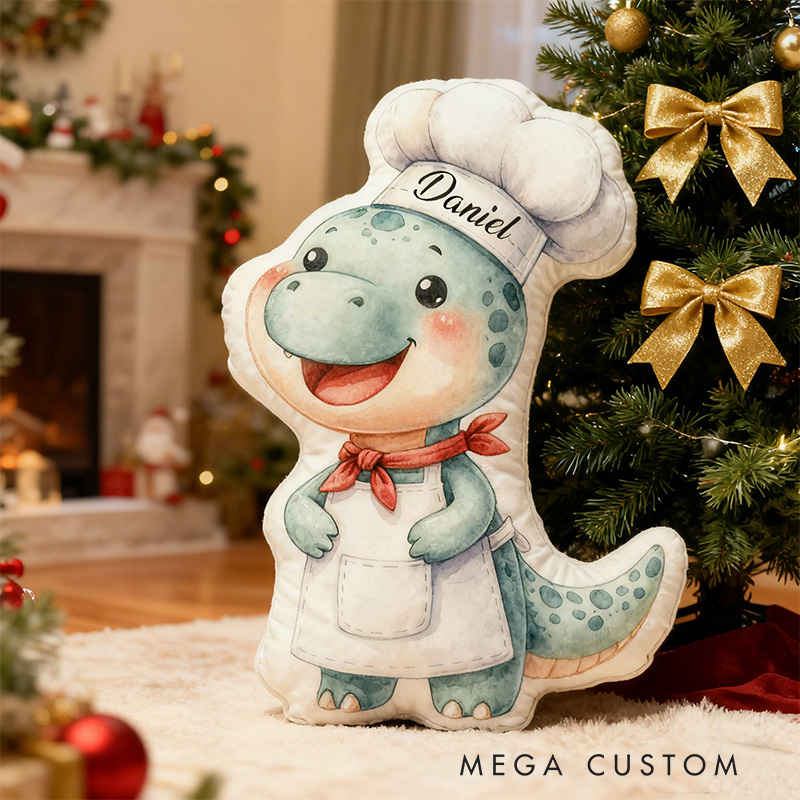 Personalized Baking Dinosaur Alphabet Throw Pillow Chef Horse Letter Pillow with Name for Kids Girl Boy Baker Christmas Gifts Loving Room Decor