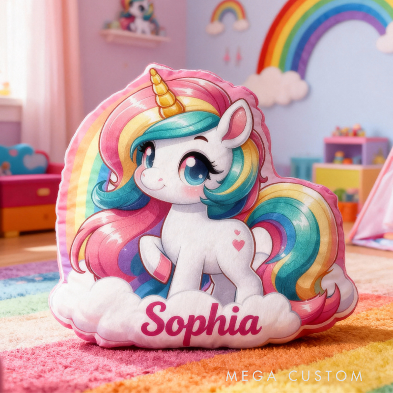 Personalized Pink Horse with Name Graphic 3D Print Pillow Christmas Gift for Kids or Baby Birthday Gift