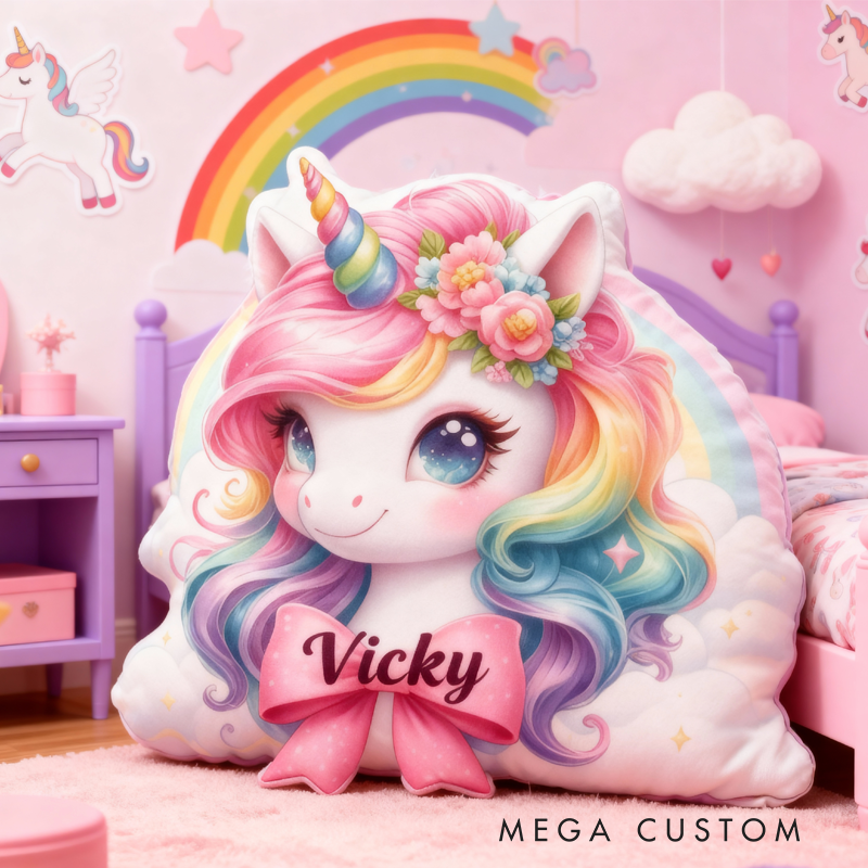 Personalized Rainbow Dream Horse with Name Graphic 3D Print Pillow Christmas Gift for Kids or Baby Birthday Gift