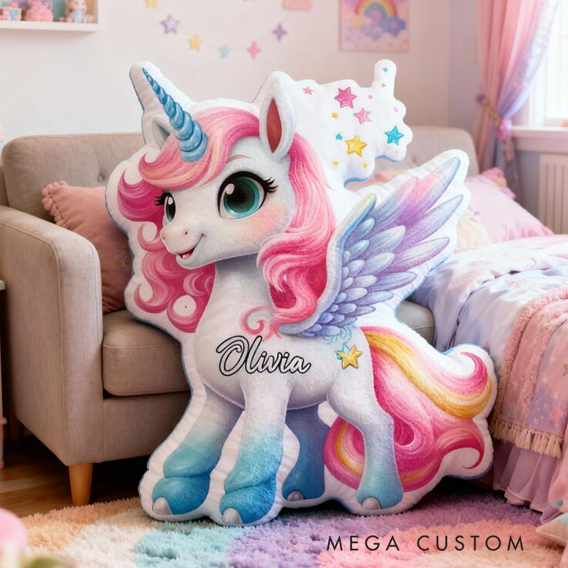 Personalized Dream Horse Pegasus Name Custom Soft Decorative Gift Magical Rainbow Style Cute Fantasy Dream Lovely Princess Cozy Bedroom Playroom Starry Graphic 3D Print Pillow