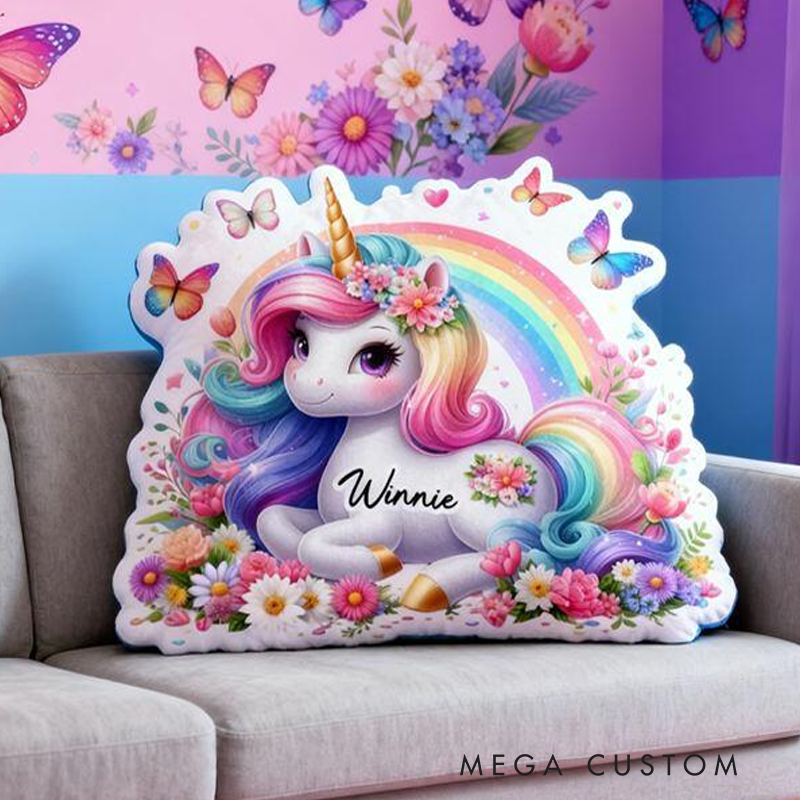 Personalized Dream Horse and Rainbow with Name Graphic 3D Print Pillow Christmas Gift for Kids or Baby Birthday Gift