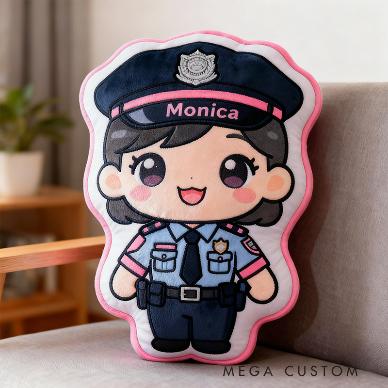 Personalized Female Police Officer Shaped Pillow Custom Name Cushion Choose Character Style Gifts