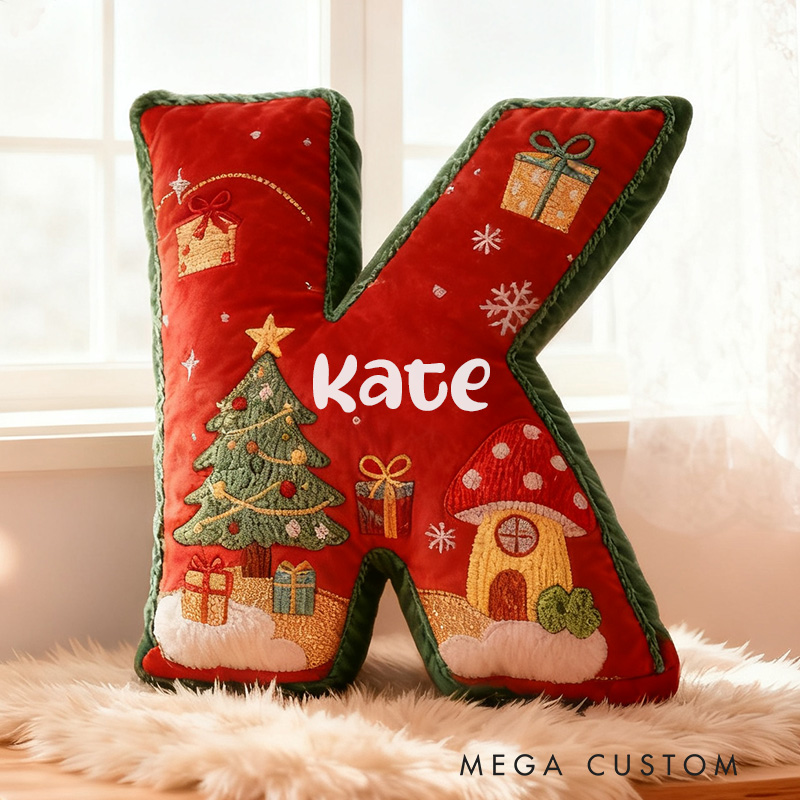 Personalized Christmas Letter Pillow Graphic 3D Print Festive Design Custom Name Soft Cushion for Holiday Decor Perfect Seasonal Gift Christmas Gifts