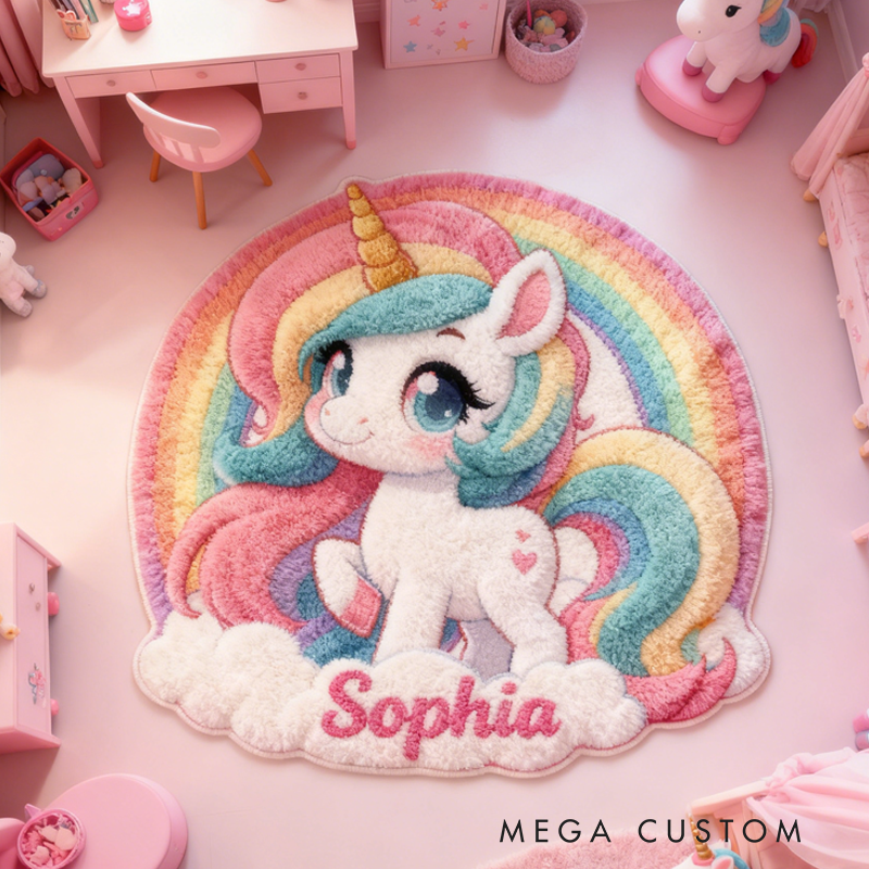 Personalized Rainbow Clouds and Dream Horse with Name Soft Rug Christmas Gift for Kids Rug Birthday Gifts for Kid