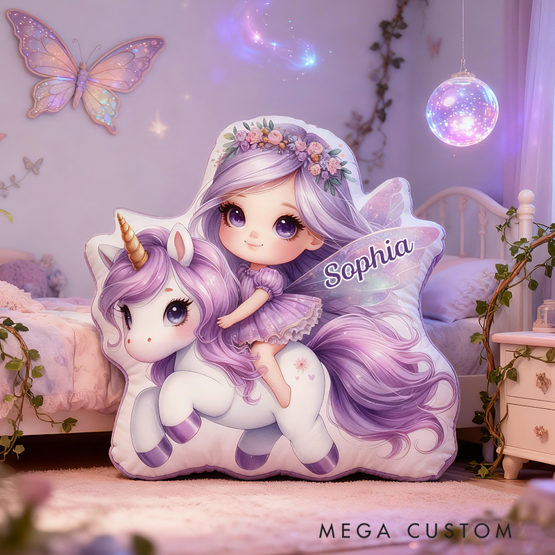 Personalized Fairy Dreamy Horse Name Custom Soft Decorative Gift Magical Fantasy Style Cute Dream Lovely Princess Cozy Bedroom Playroom Enchanted Starry Butterfly Graphic 3D Print Pillow