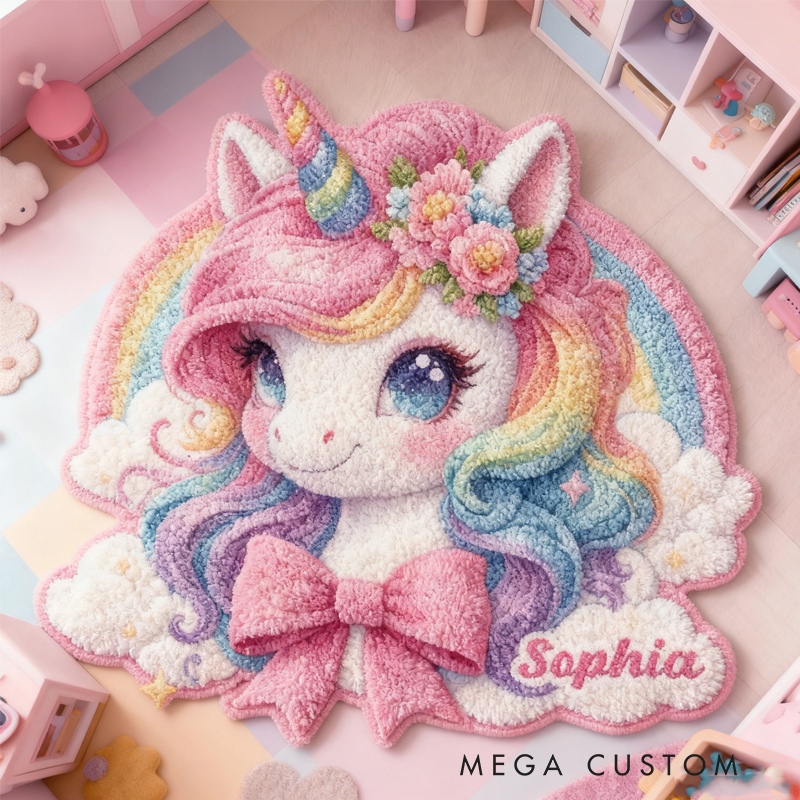 Personalized Dreamy Horse with Bow with Name Soft Rug Christmas Gift for Kids Rug Birthday Gifts for Kid