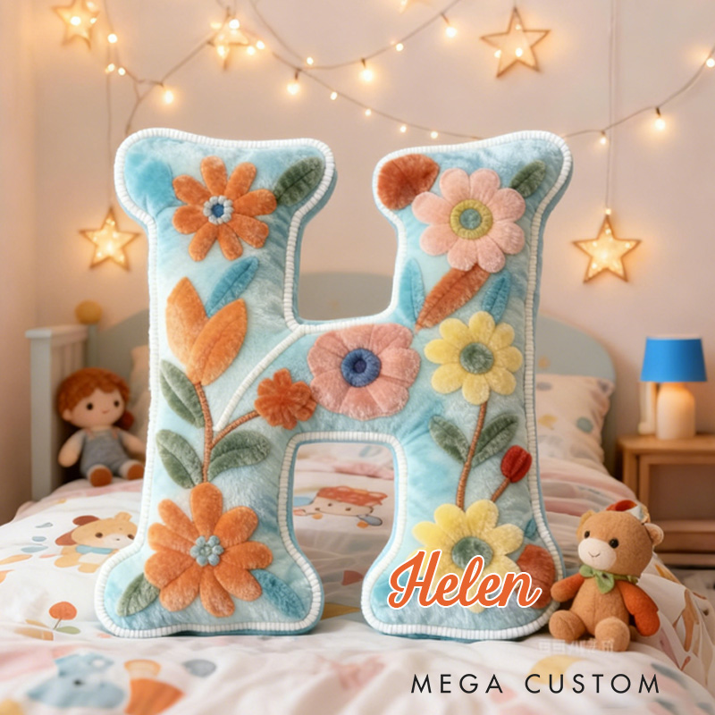 Personalized Flower Alphabet Throw Pillow Garden Flower Letter Pillow with Name for Kids Girl Boy Gardener Christmas Gifts Loving Room Decor
