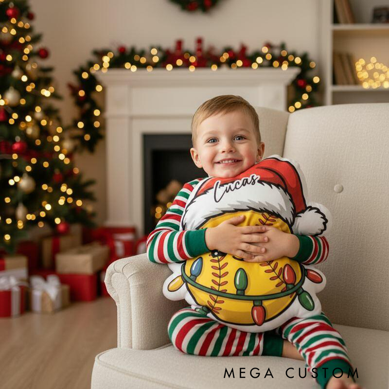 Personalized Christmas Softball Pillow Spread Holiday Cheer with Your Name