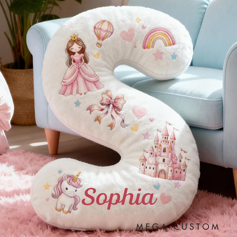 Personalized Princess Letter Name Custom Soft Decorative Gift Castle Dreamy Horse Style Cute Dream Lovely Fairy Tale Cozy Bedroom Playroom Magical Rainbow Heart Graphic 3D Print Pillow