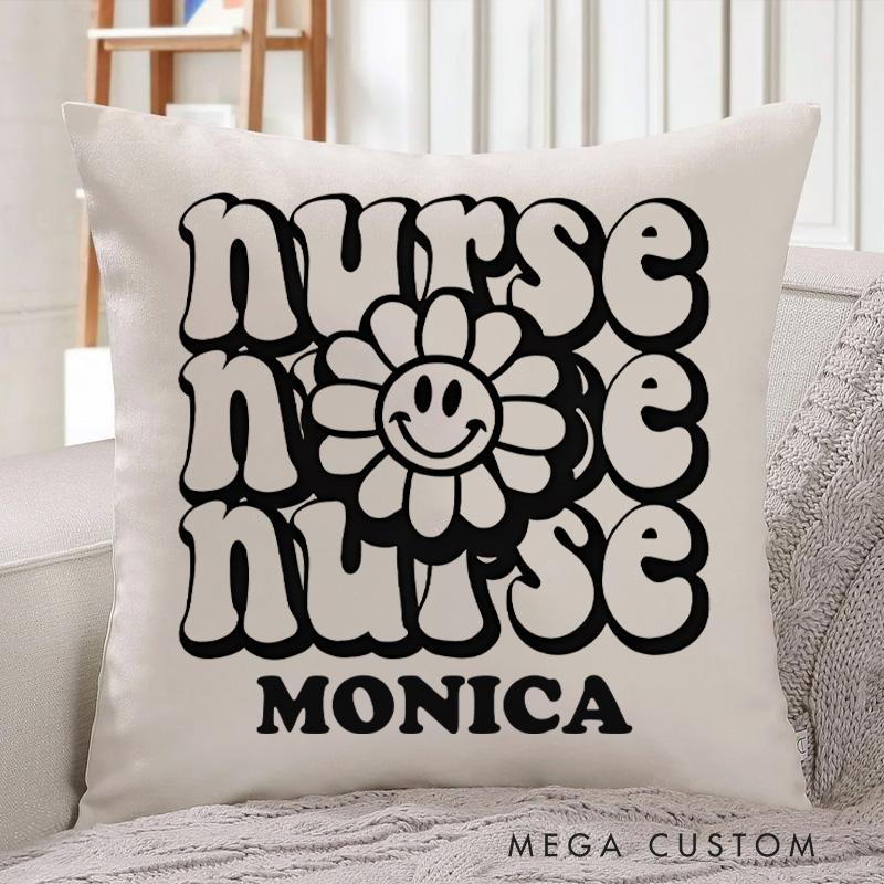 Personalized Throw Pillow for Nurse Smiling Nurse Blooms Design Nurse Appreciation Gifts