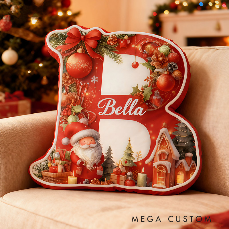 Personalized Christmas Initial Pillow Graphic 3D Print Custom Name Pillow Festive Holiday Pillow Housewarming Gift Family Gift 
