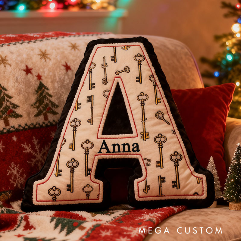 Personalized Letter Pillow with Vintage Key Cozy Custom Name Home Decor Holidays and Special Occasions Graphic 3D Print First Christmas Gifts