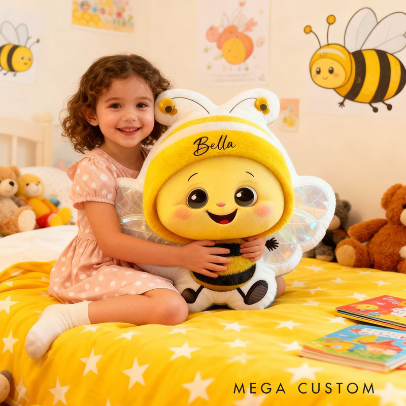Personalized Cute Bee Pillow Custom Name Cartoon Bee Pillow Soft Cushion for Children 
