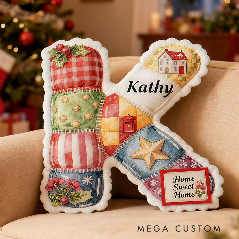 Personalized Letter Name Pillow Patchwork Christmas Initial Pillow Graphic 3D Print Gift for Kids and Family Housewarming Gift 