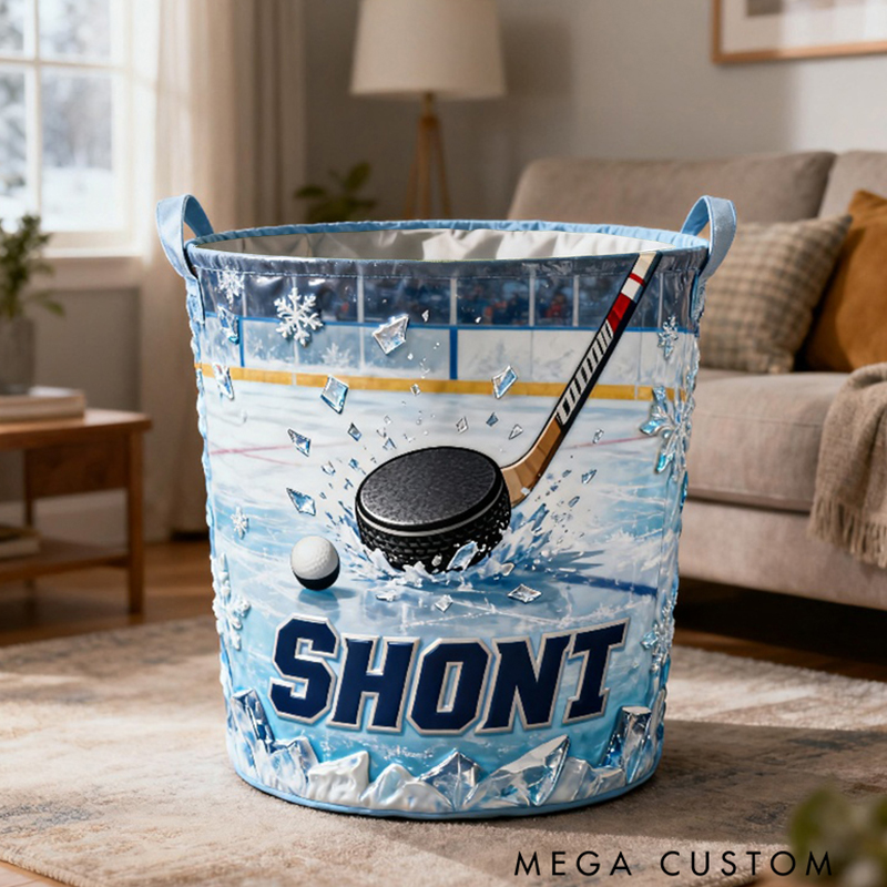 Personalized Ice Hockey Storage Basket with Custom Name and Ice Rink Design for Young Athletes and Ice Hockey Enthusiasts