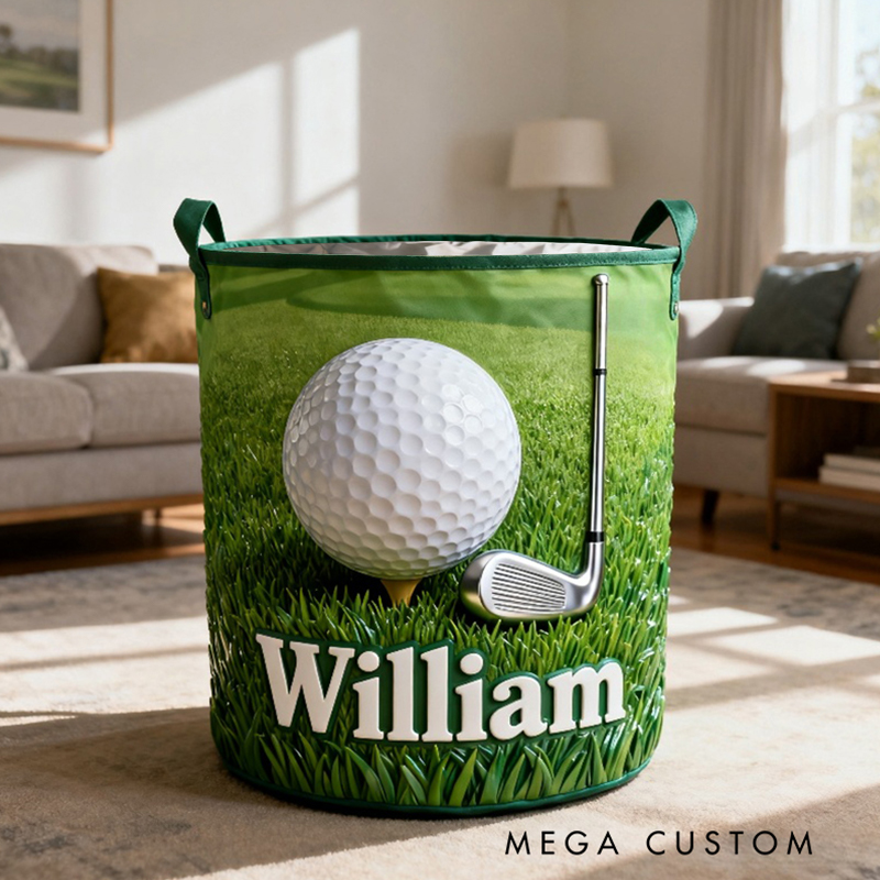 Personalized Golf Storage Basket with Custom Name and Fiery Ball Design for Enthusiasts