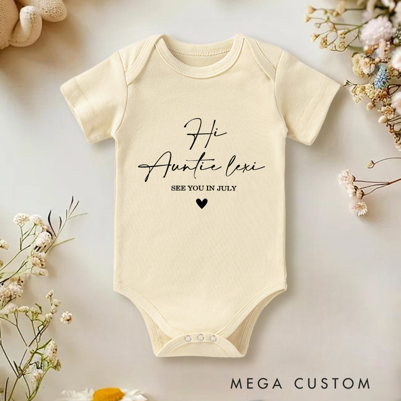Personalized Hi Auntie Baby Onesie Aunt To Be Gift Baby Announcement Gift