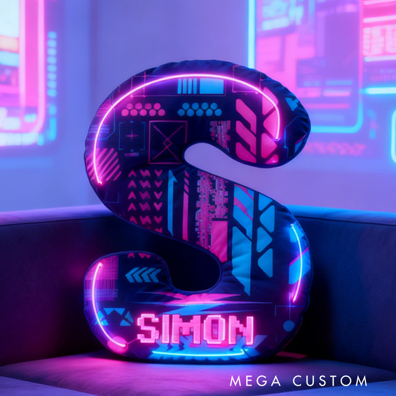 Personalized Neon Letter Pillow for Gamers Custom Technology Enthusiasts Lovers Pillow Geek Nerd Gift
