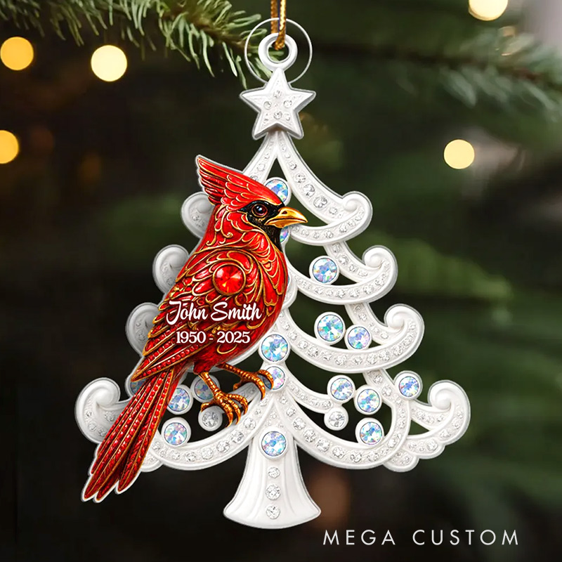 Personalized Acrylic Ornament 3D Metal Red Cardinal On Christmas Tree Sympathy Christmas Gift for Loss of Loved Ones