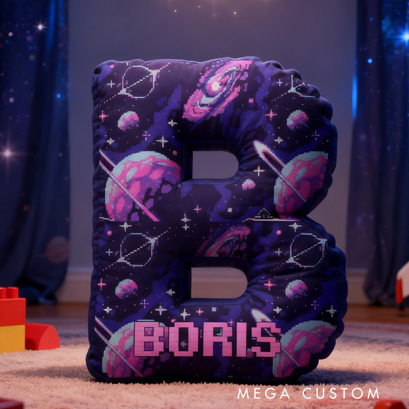 Personalized Space-Themed Custom Initial Pillow Kid Pillow Astronomy Enthusiasts Pillow Geek Nerd Gift