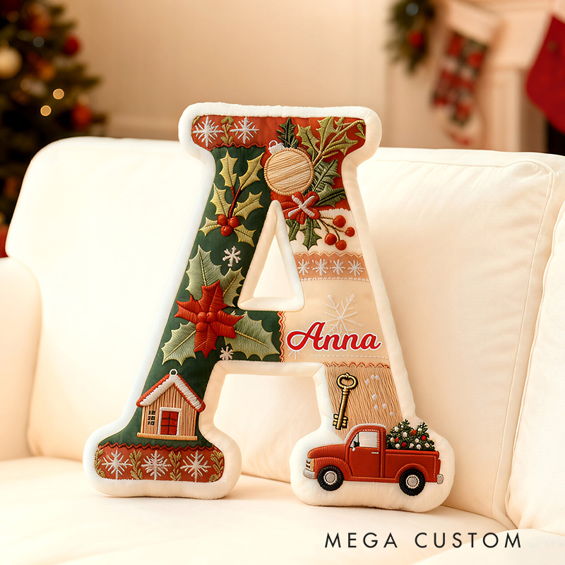 Personalized Letter Name Pillow Patchwork Christmas Initial Pillow Graphic 3D Print Gift for Kids and Family Housewarming Gift 
