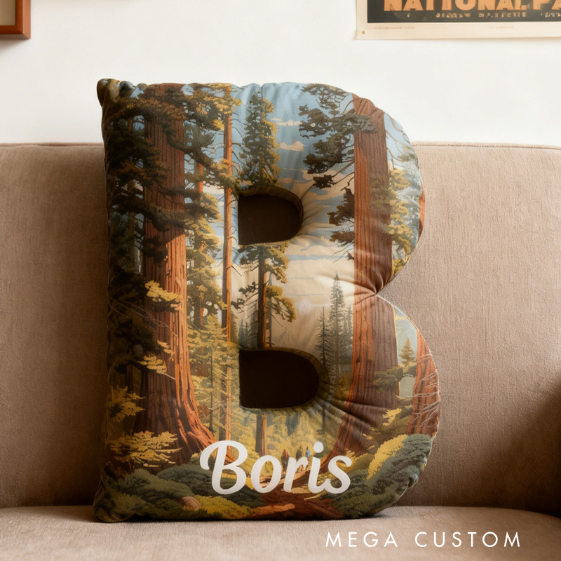 Personalized Forest Themed Custom Initial Pillow Sequoia National Park Pillow Gift for Outdoor Nature Enthusiasts