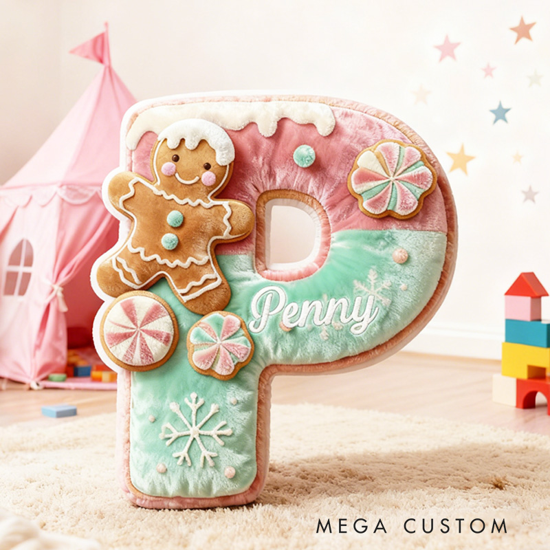 Personalized Gingerbread Alphabet Throw Pillow with Name Cookie Letter Pillow for Kids Girl Baker Christmas Gifts Loving Room Decor