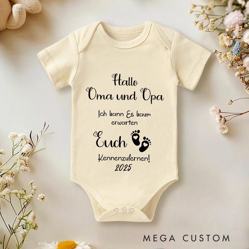 Personalized Hallo Oma Und Opa Ich Kann Es Kaum Erwarten Euch Kennenzulernen Baby Onesie Nursery Gift