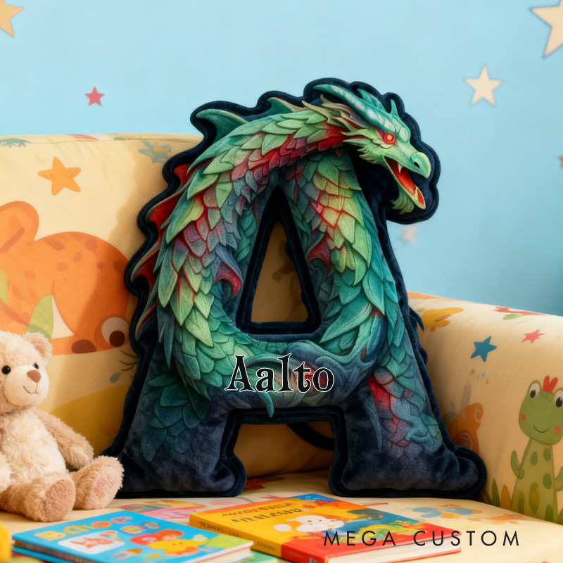 Personalized Dragon Alphabet Throw Pillow Dragon Letter Pillow with Name Book Initial Pillow for Kids Boys Girls Book Lover Christmas Gift