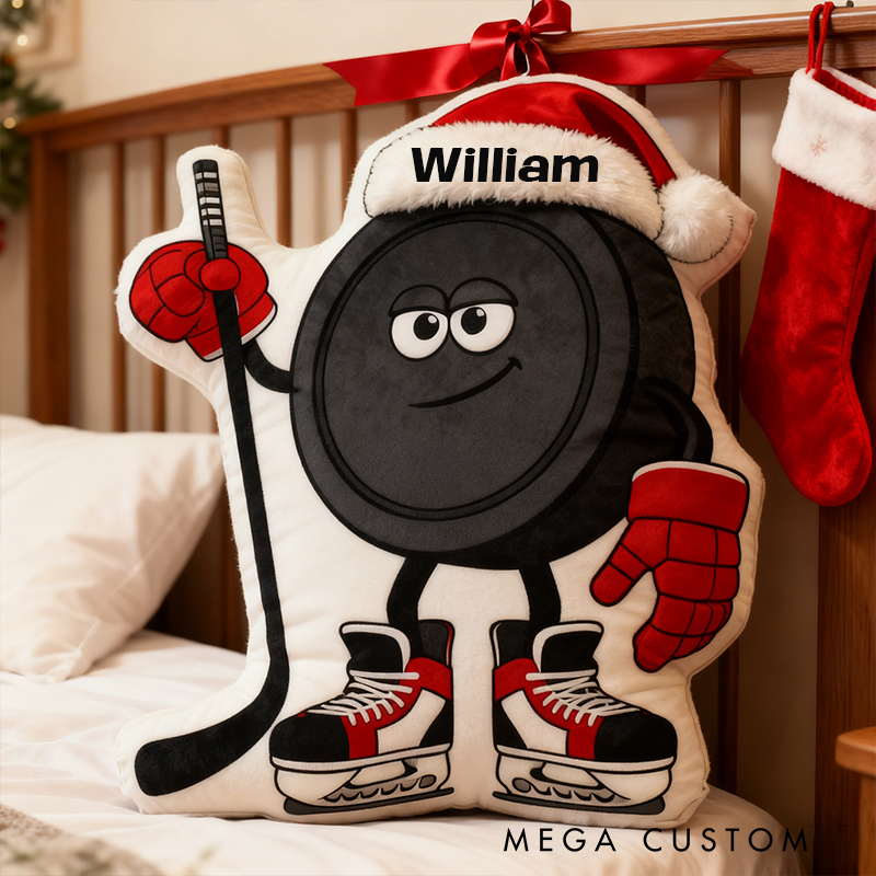 Personalized Ice Hockey Christmas Pillow Bring Holiday Cheer to the Ice with This Festive Design
