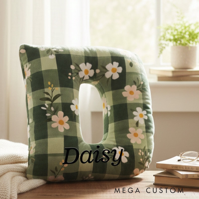 Personalized Plaid Petals Initial Pillow Graphic 3D Print Pillow for Gardening Lovers