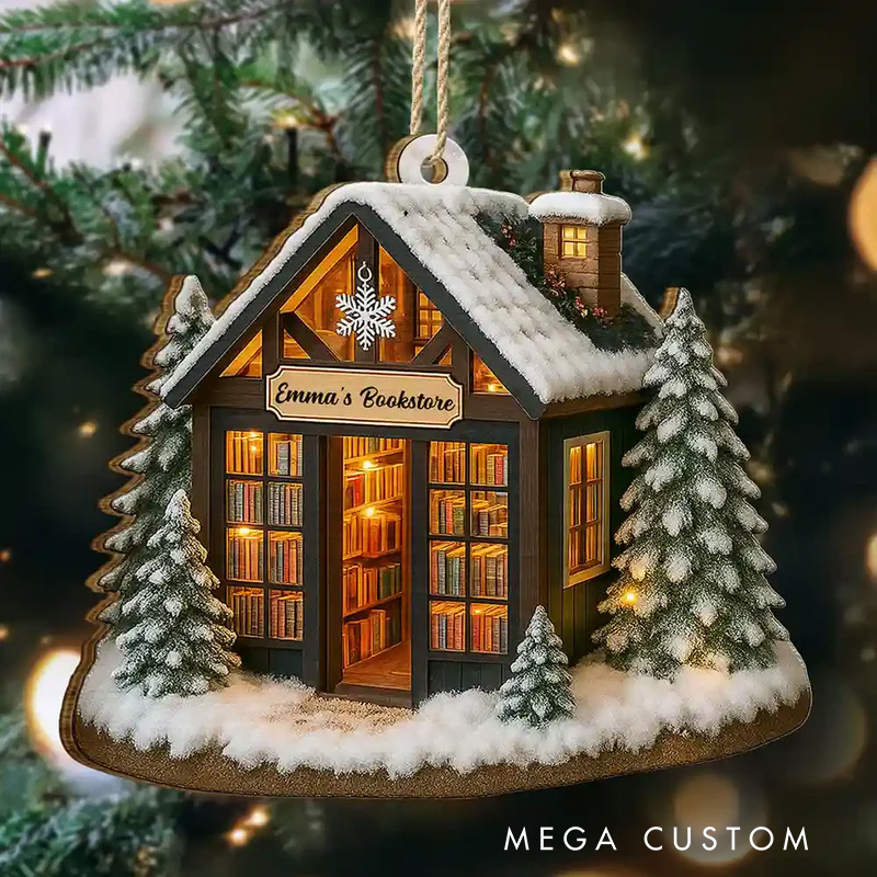 Personalized Bookstore Book Corner Acrylic Ornament with Name Bookish Christmas Ornament Gift for Book Club Librarian Book Lovers