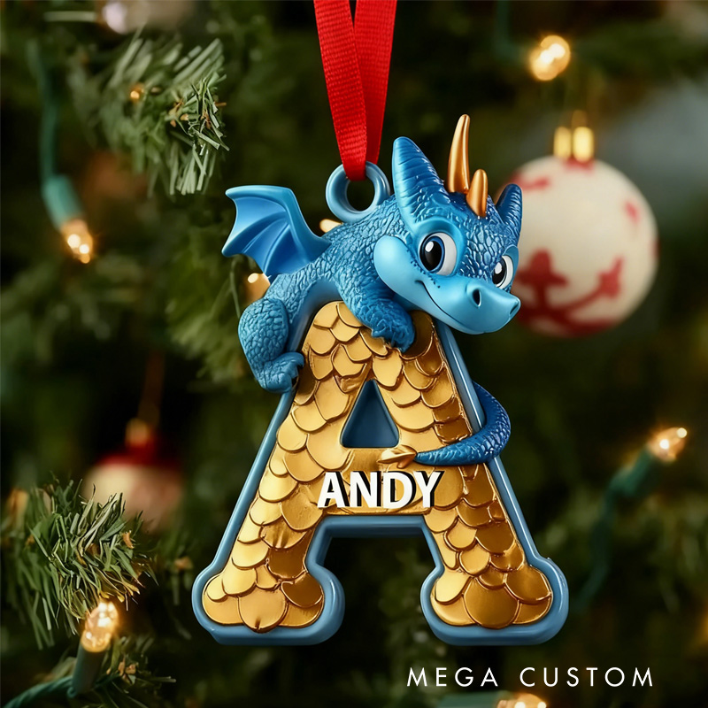 Personalized Dragon Alphabet Acrylic Ornament with Name Fantasy Letter Acrylic Christmas Ornament Gift for Kids Book Club Librarian Book Lovers