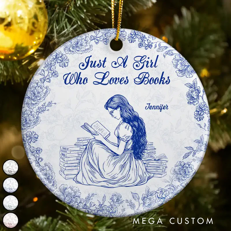 Personalized a Girl Who Loves Books Christmas Ornament Reading Lover Ornament Bookish Ornament for Book Lover Gift Librarian Gift