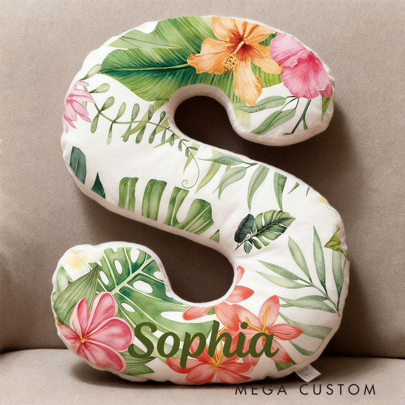 Personalized Floral Initial Pillow Custom Nature Lovers Pillow Gifts for Outdoor Nature Adventure Lover