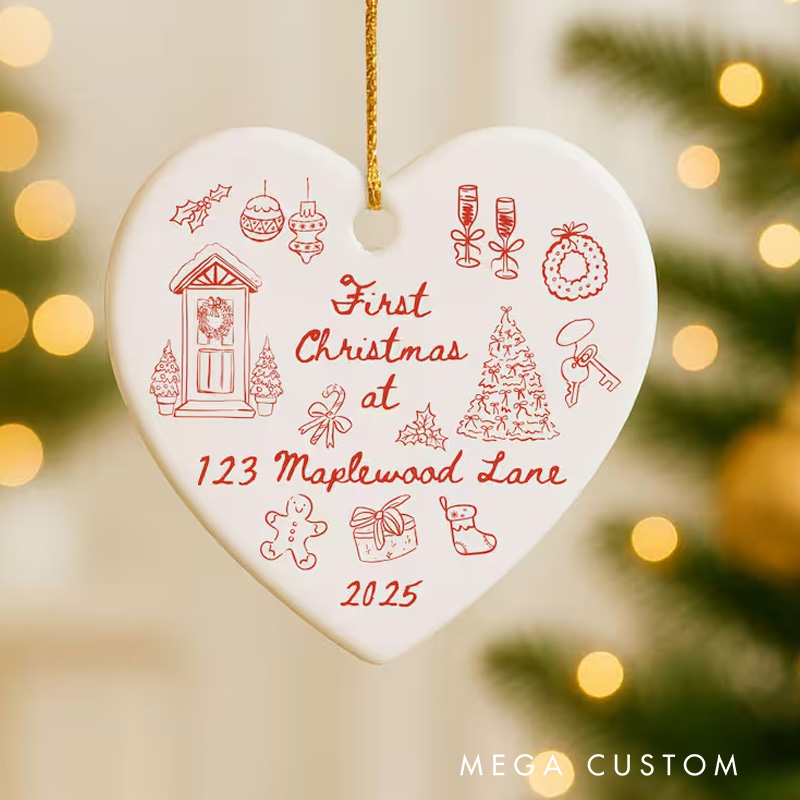 Personalized First Christmas In Our New Home Ornament Custom New Home Gift For Couple Personalized New House Keepsake Friend New Home Ornament Doodle