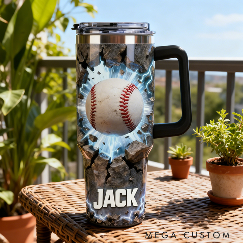 Personalized Baseball Tumbler with Custom Name and Cracked Design for Baseball Lover
