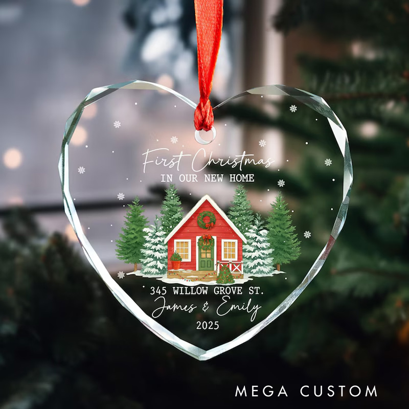 Personalized First Christmas Ornament Heart Shaped New Home Decoration Custom Address Design Holiday Keepsake Gift For Homeowners 2025 Decor
