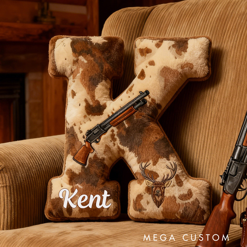 Personalized Hunting Doodle Alphabet Pillow Camo Letters Pillow Hunting Deer Pillow Outdoor Hunting Enthusiasts Gift