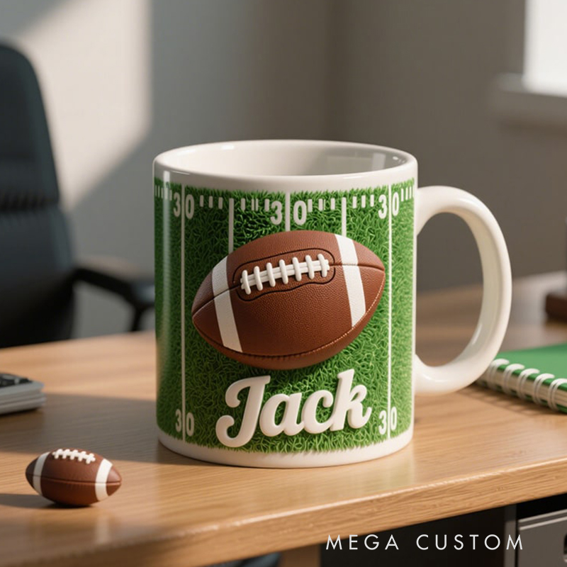 Personalized Football Coffee Mug with Dynamic Field and Custom Name for Fans